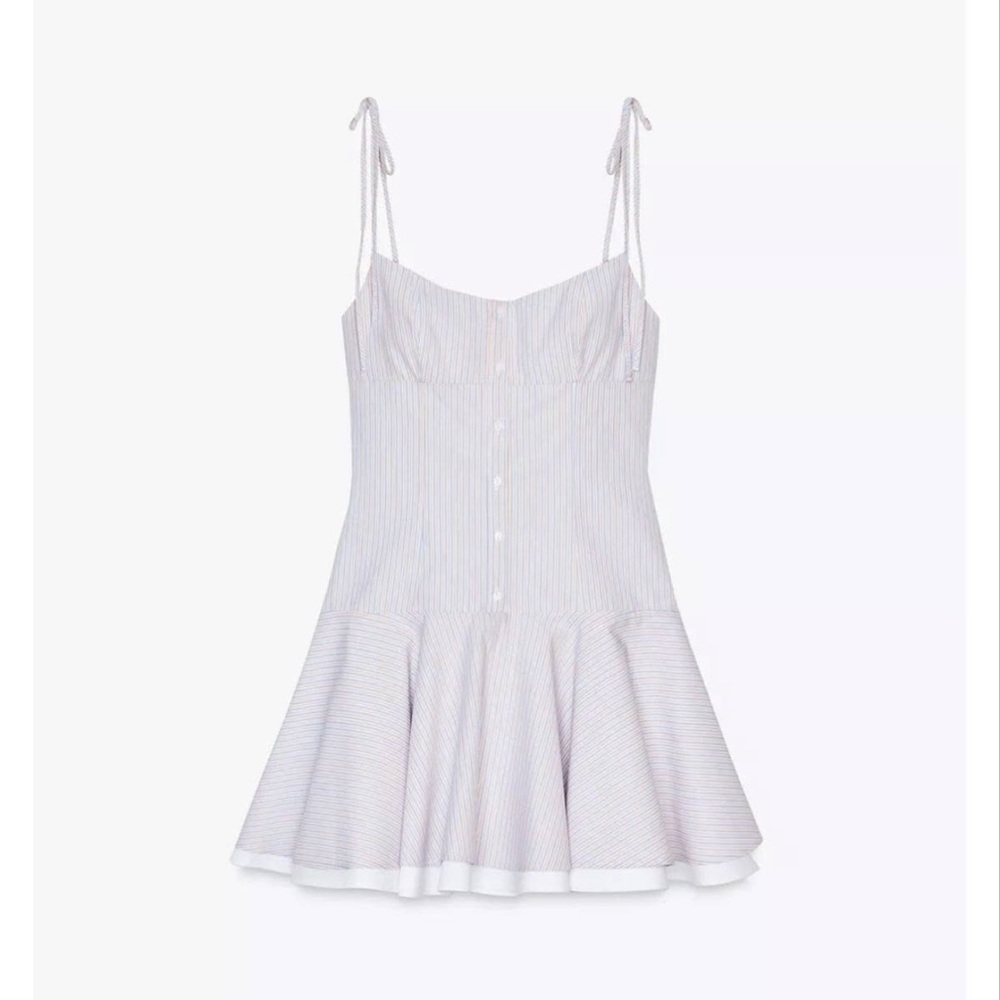 Zara White and Gray Striped Mini Dress